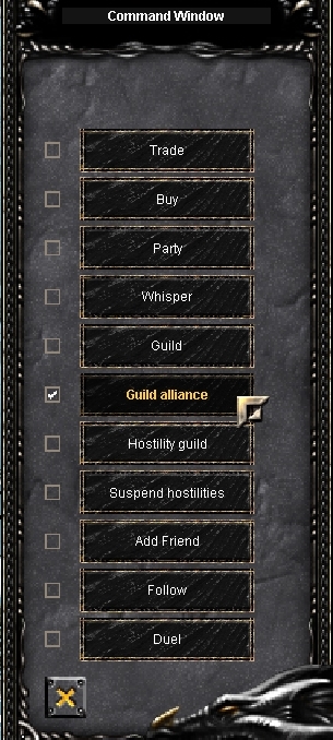 Нажимаем клавишу 'D' и выбираем 'Guild alliance Menu Alliance