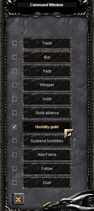 Нажимаем клавишу 'D' и выбираем 'Hostility guild' Menu Hostility